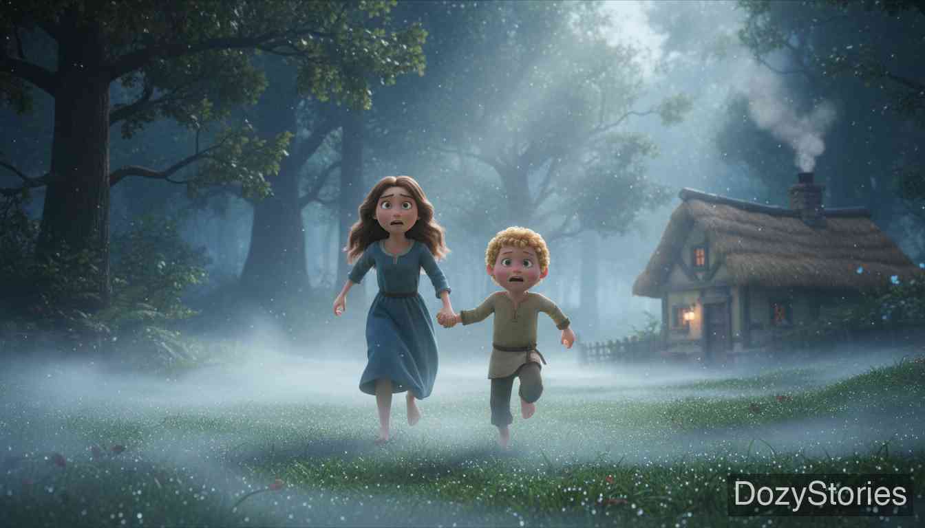 菲奈鸟 - 莉娜得知阴谋后与菲奈鸟立誓永不分离，两人趁着清晨逃离了家，厨娘发现孩子不见后惊恐万分。 - 场景插画 2