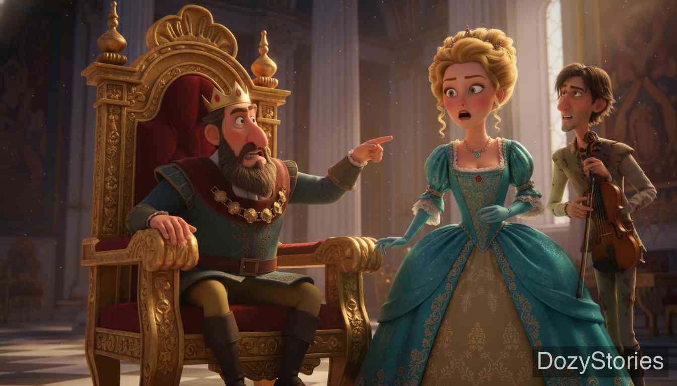 画眉嘴国王 - 一名衣衫褴褛的琴师来到窗下，国王为了信守誓言，强迫公主嫁给他并立刻被赶出皇宫。 - 场景插画 2