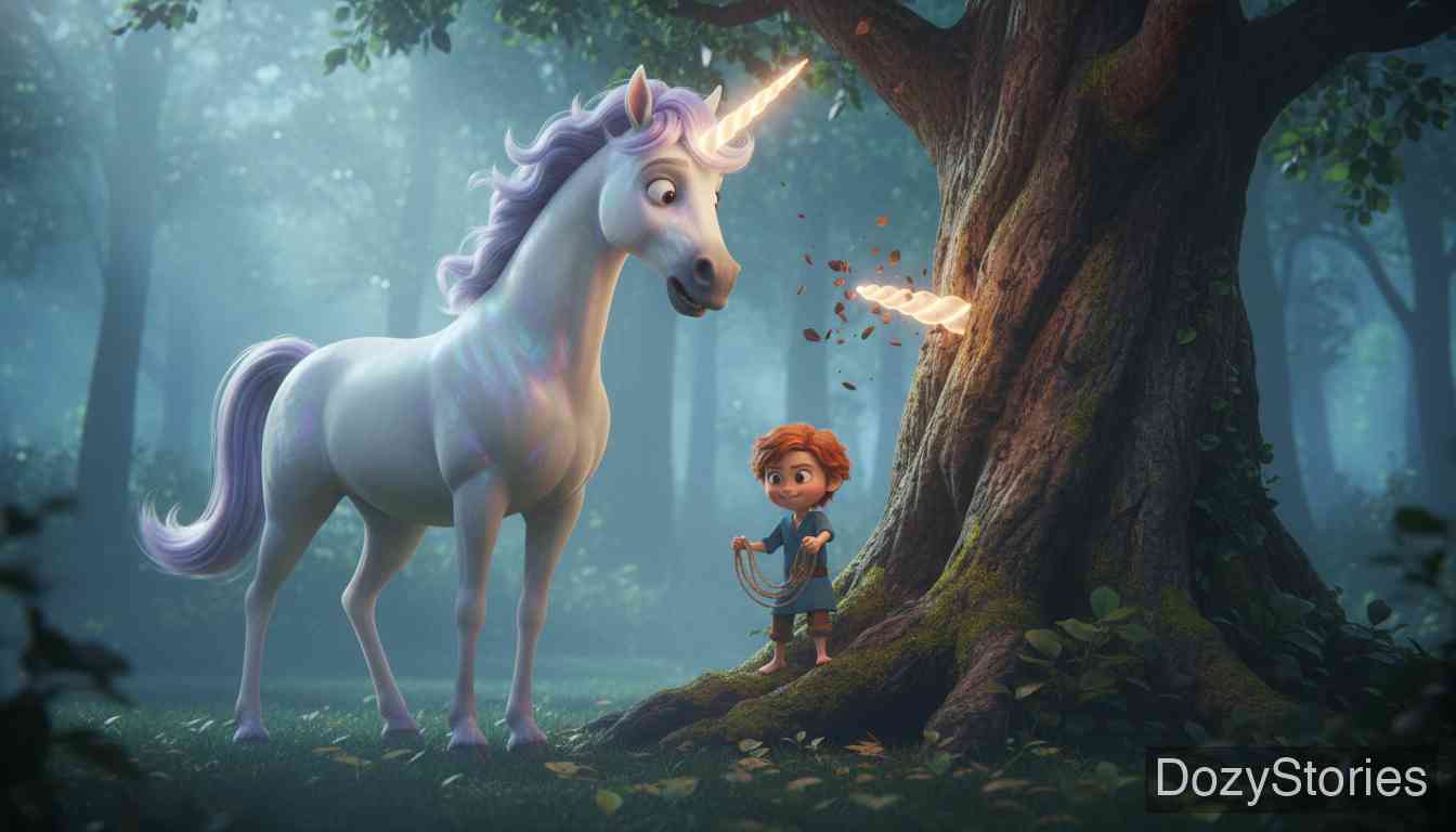 勇敢的小裁缝 - 国王反悔了，又要求裁缝去制服独角兽和野猪。裁缝从容应对，设计让独角兽的角卡在树上，又把野猪关进了教堂，再一次凯旋。 - 场景插画 4