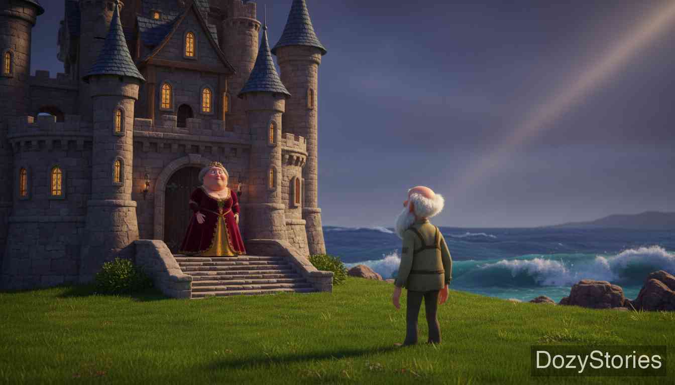 渔夫和他的妻子 - 妻子很快对小茅屋感到不满，强迫丈夫去向比目鱼索要一座石头城堡。 - 场景插画 2