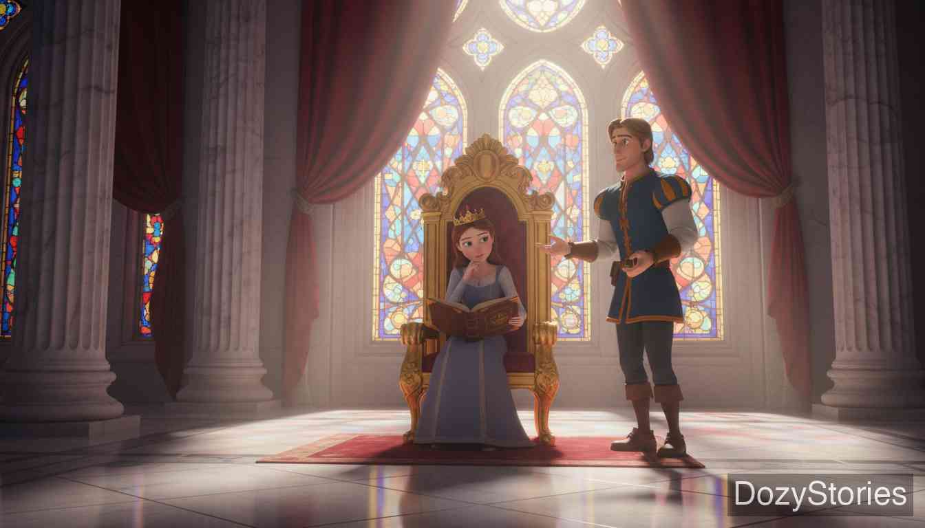 谜语 - 王子向骄傲的公主求婚并出了一道谜题，公主派侍女去偷听答案，却被忠诚的仆人赶跑。 - 场景插画 4