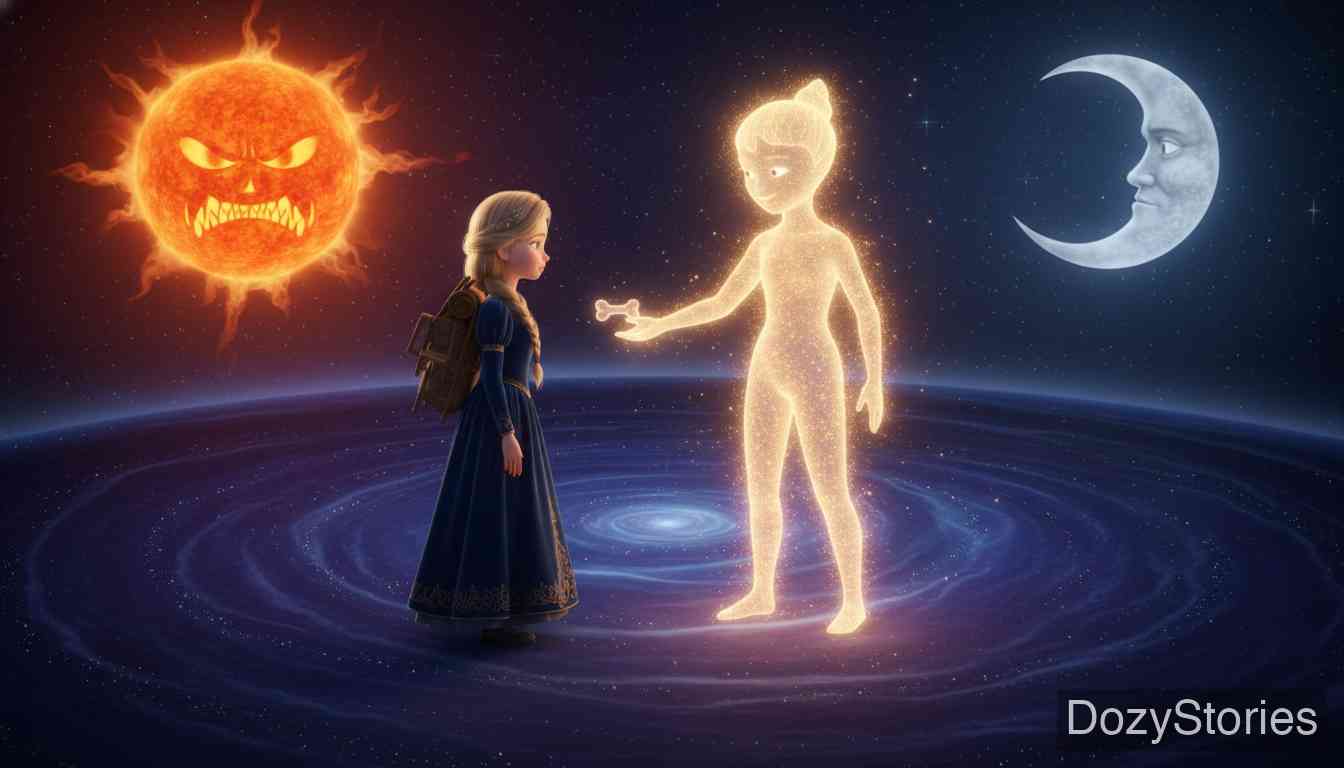 七只乌鸦 - 少女穿过太阳和月亮，从晨星那里得到了一根能开启玻璃山的骨头。 - 场景插画 3