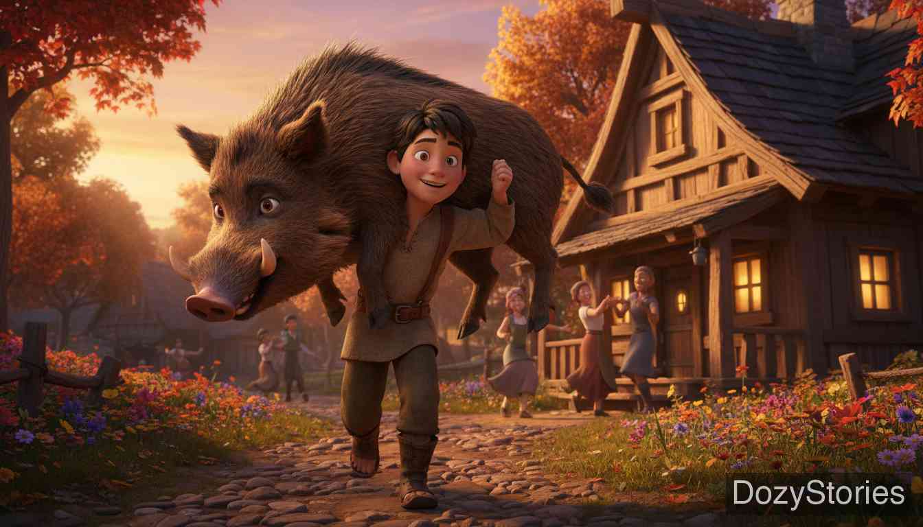 唱歌的白骨 - 弟弟用神矛刺死了野猪，并在归途中遇到了在酒店纵欲的哥哥。 - 场景插画 2