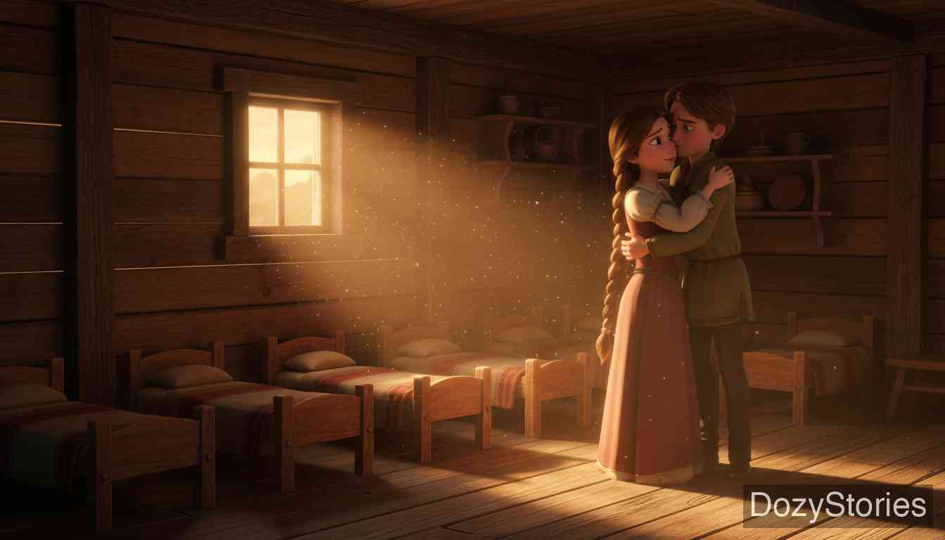 六只天鹅 - 妹妹找到了哥哥们，得知若要解开诅咒，她必须六年不说话不笑，并用紫菀花编织六件衬衫。 - 场景插画 2