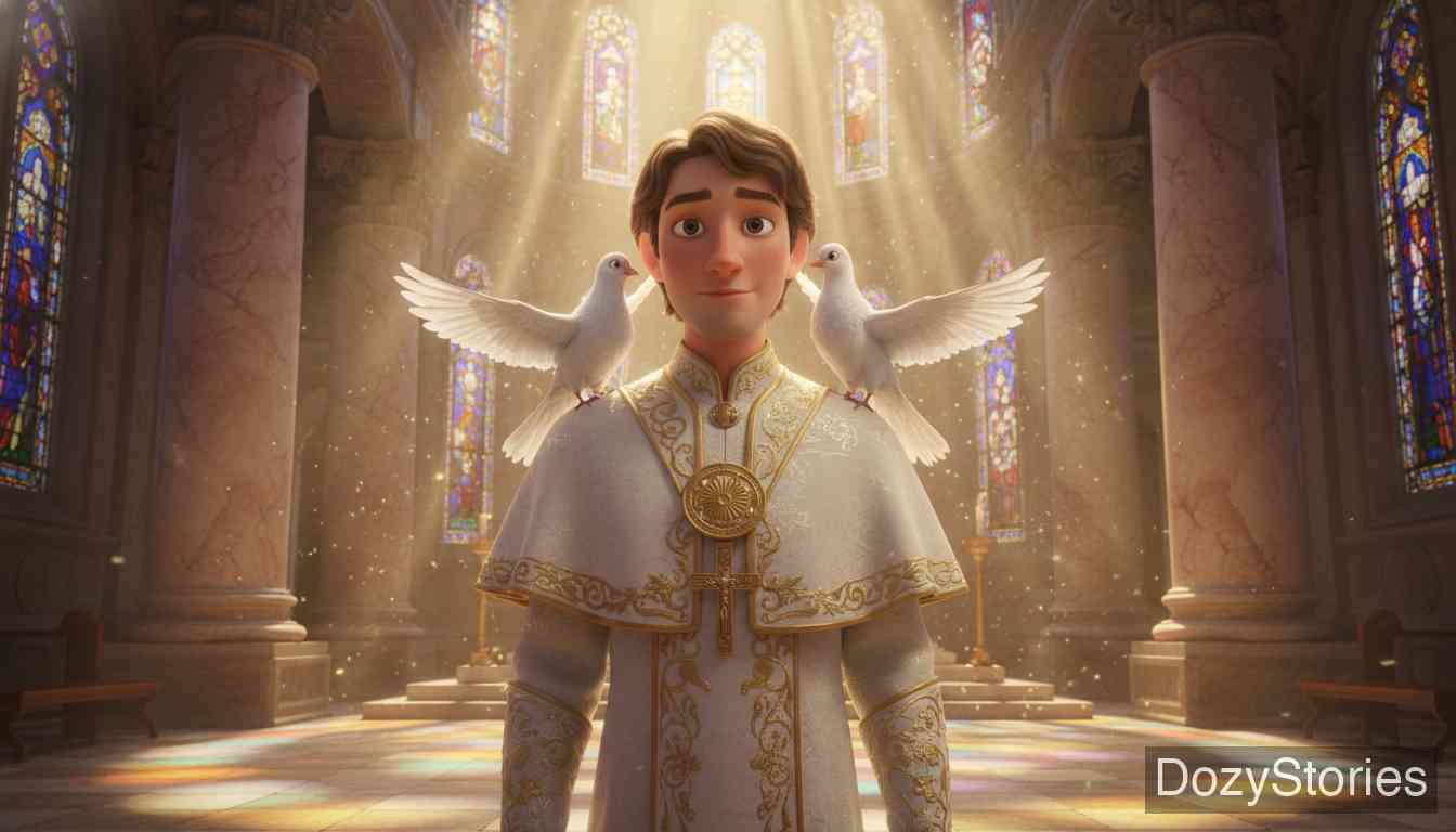 The Three Languages - With the divine sign of the white doves, the youth is chosen as Pope, fulfilling the frogs' prophecy. - Scene Illustration 5