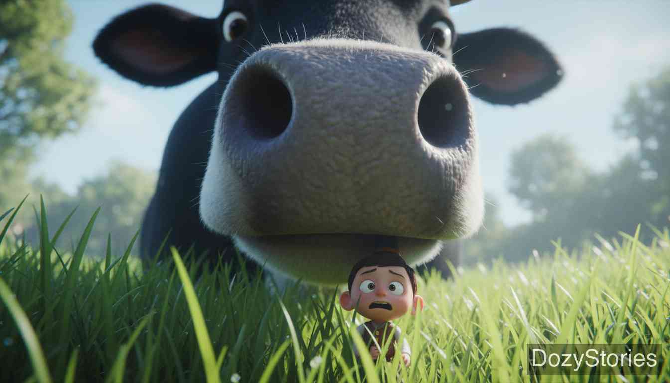 大拇指游记 - 大拇指在旅店做仆人时得罪了女仆，不幸被割进草料里喂了牛，困在牛肚子里大声呼救。 - 场景插画 3