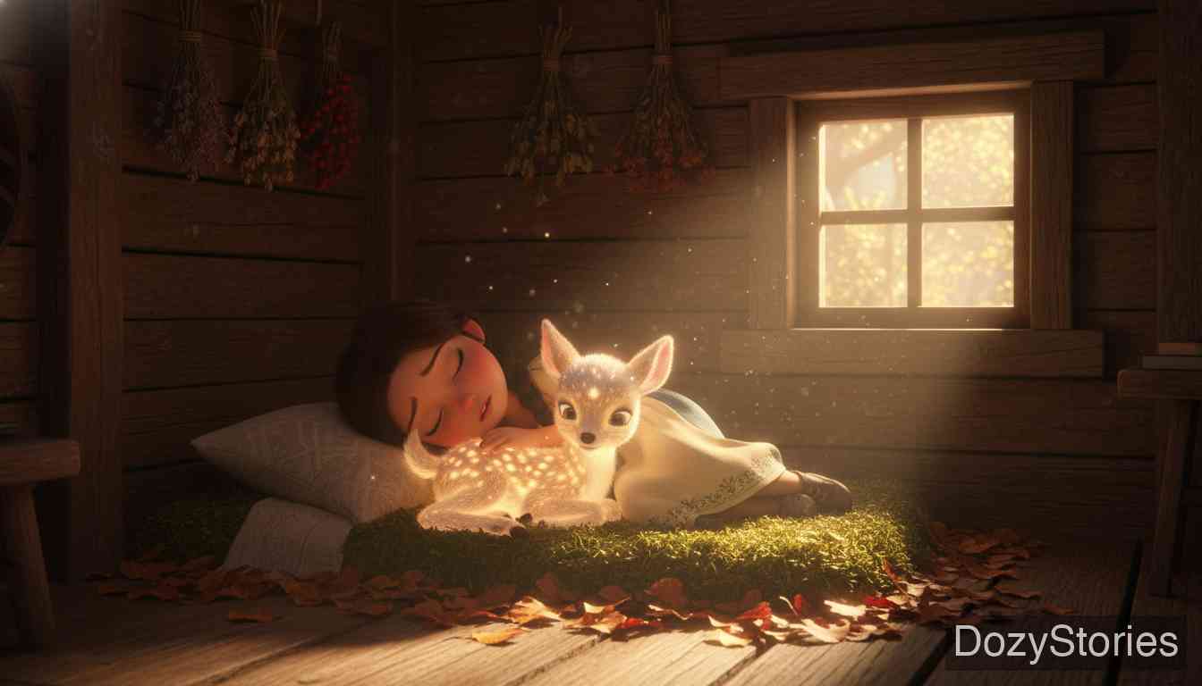 小哥哥和小姐姐 - 妹妹和小鹿在森林深处找到了一个小屋,他们相依为命,在大自然中过着平静而温馨的生活。 - 场景插画 2