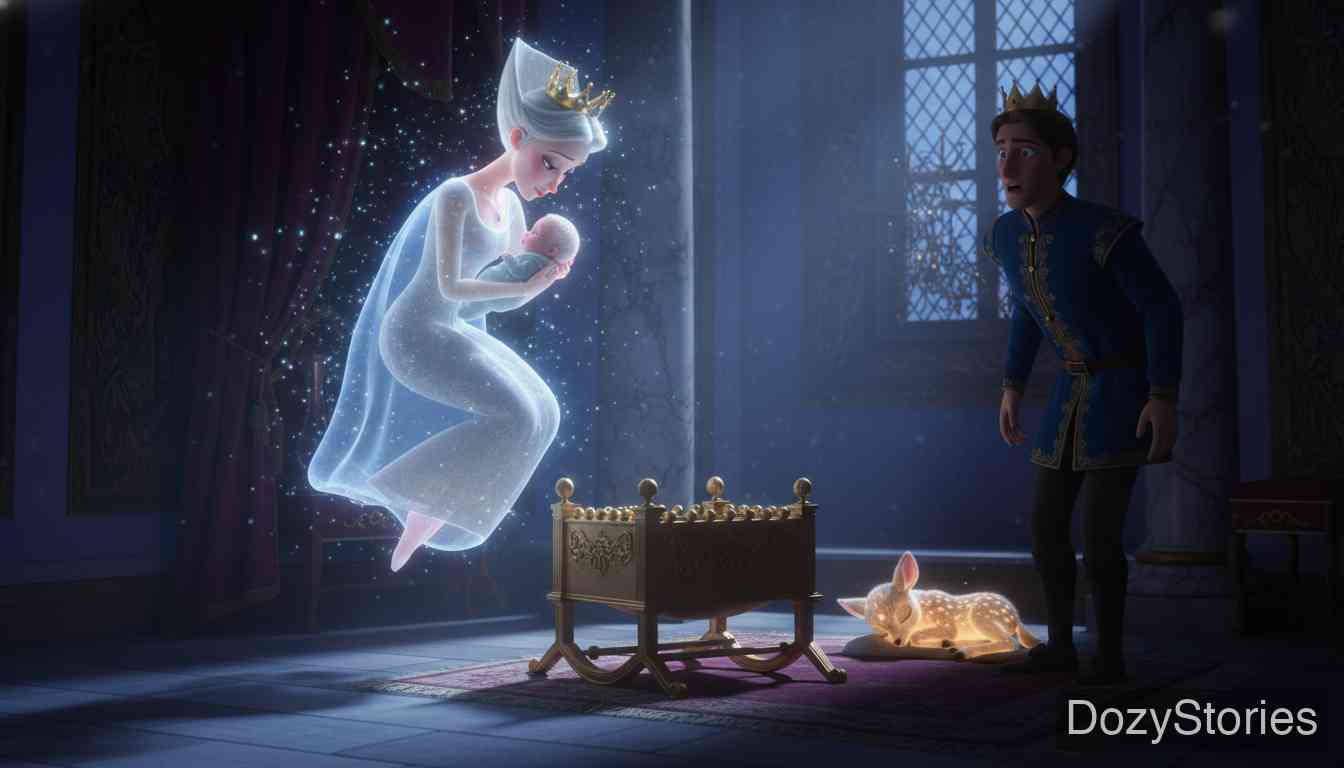 小哥哥和小姐姐 - 死去的王后灵魂每晚回来照顾孩子和小鹿。国王最终发现了真相,王后复活,恶人受到惩罚,哥哥也变回了人形。 - 场景插画 5