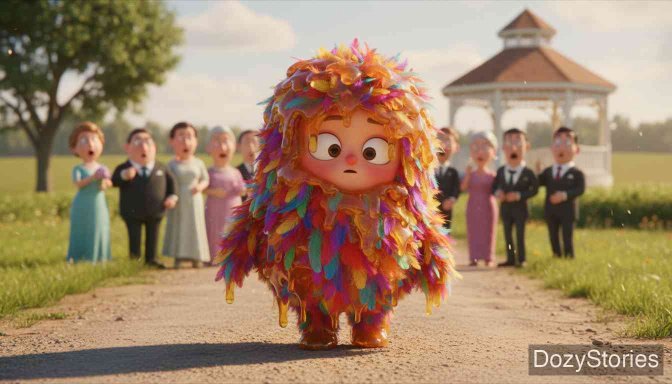 费切尔的怪鸟 - 女孩把自己伪装成一只怪鸟逃脱了,亲戚们赶来烧毁了房子,消灭了巫师。 - 场景插画 5