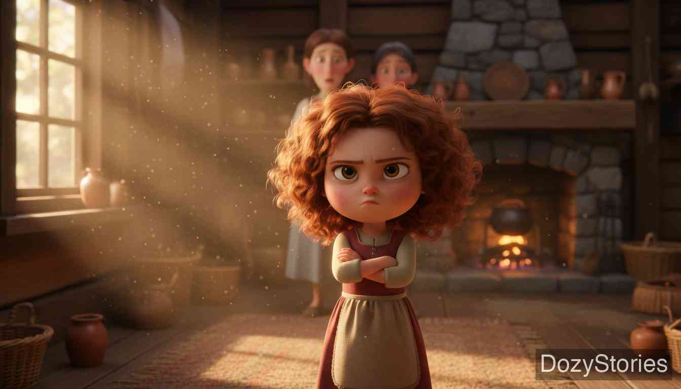 Frau Trude - An obstinate little girl insists on visiting the wicked Frau Trude despite her parents' strict warnings. - Scene Illustration 1