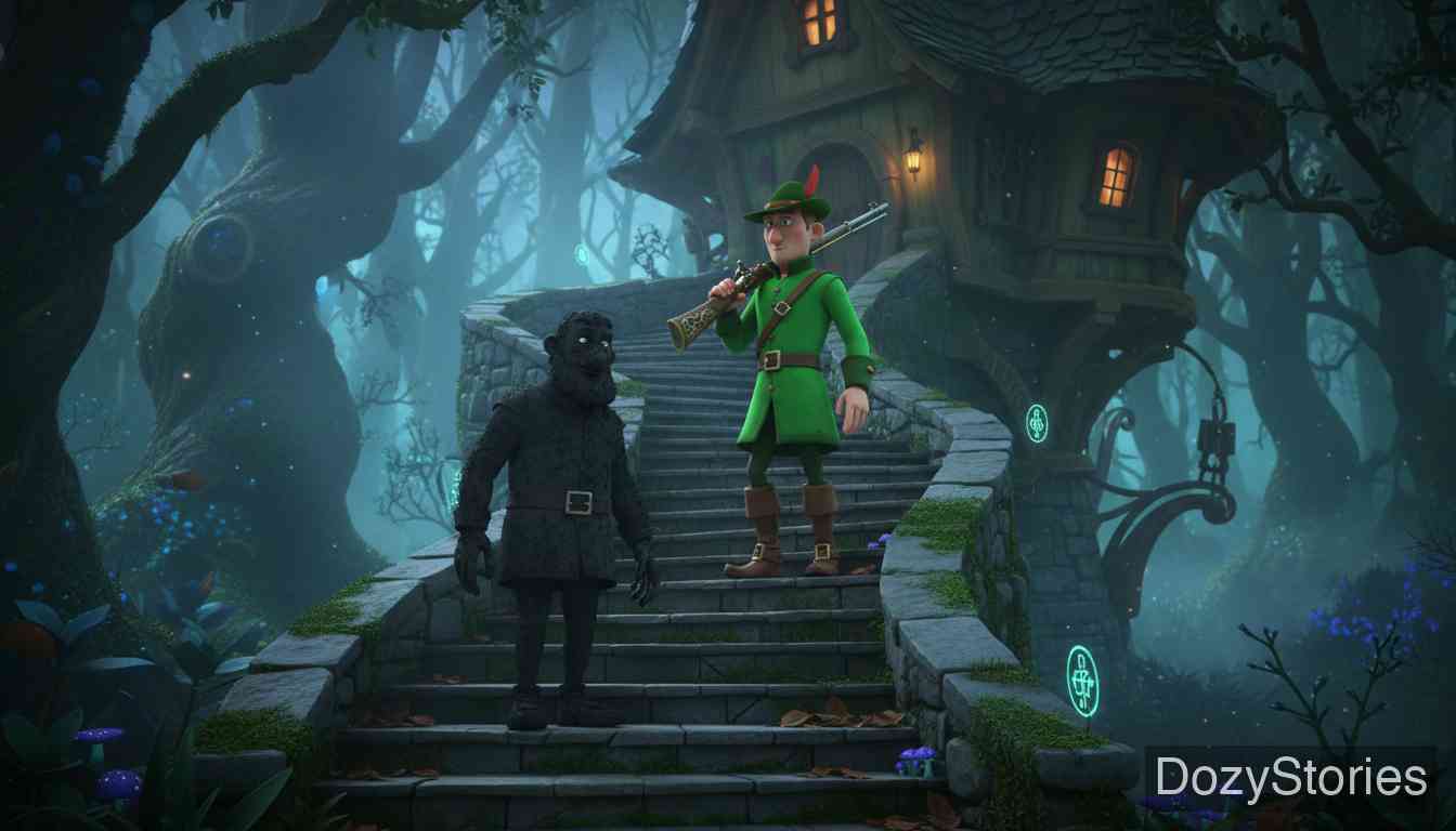 Frau Trude - The girl describes the strange sights she saw on the steps: a black collier and a green huntsman. - Scene Illustration 3