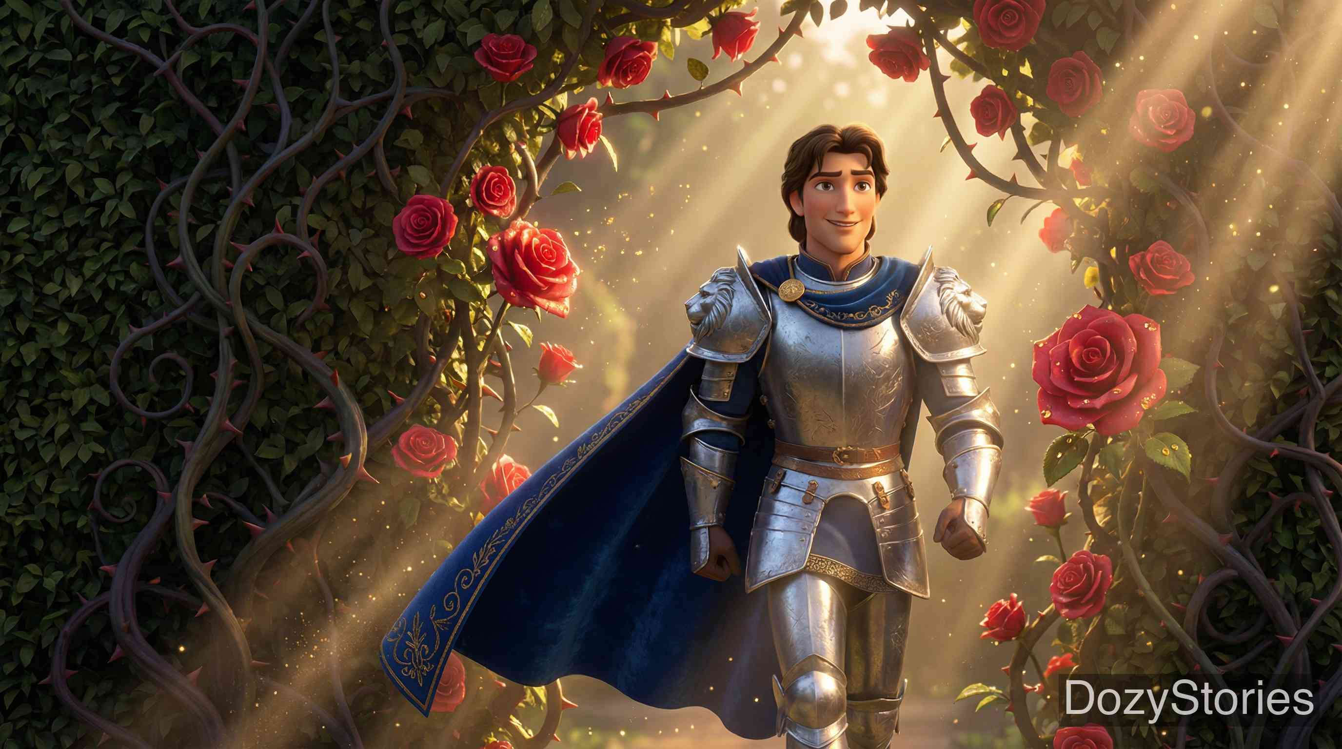 睡美人 - 关于“睡美人”的传说引来了许多王子,但他们都被荆棘缠死。一百年后,一位新的王子不顾劝阻前来,荆棘在他面前变成了美丽的花朵。 - 场景插画 4