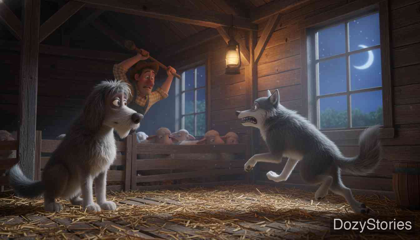 老苏丹 - 狼想以此邀功吃羊,被苏丹严词拒绝。狼企图偷羊时遭到痛打,发誓要报复苏丹。 - 场景插画 3