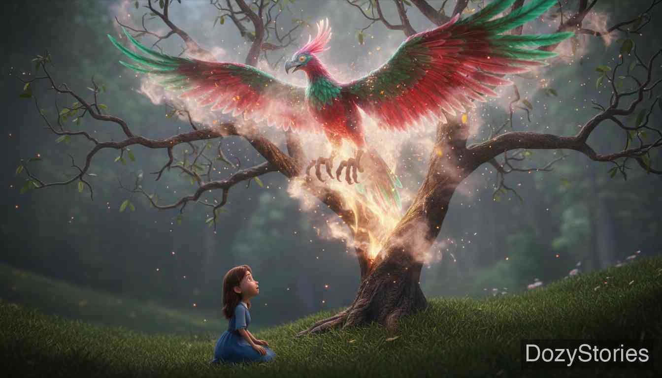 杏树 - 玛乔丽悲痛地将哥哥的骨头埋在杏树下,树中飞出一只美丽的鸟儿,唱着凄美的歌。 - 场景插画 3