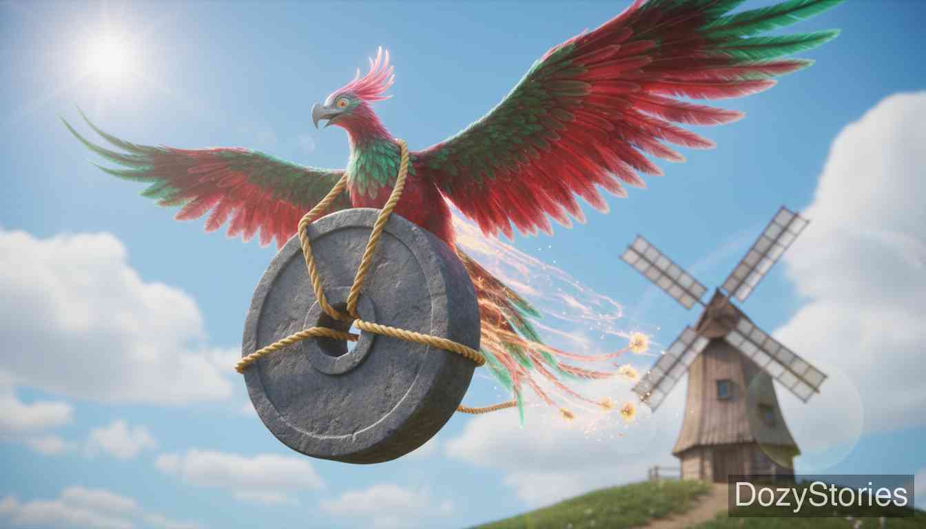 杏树 - 鸟儿用歌声换取了金匠的金链子、鞋匠的红鞋子和磨坊工人的大磨盘。 - 场景插画 4