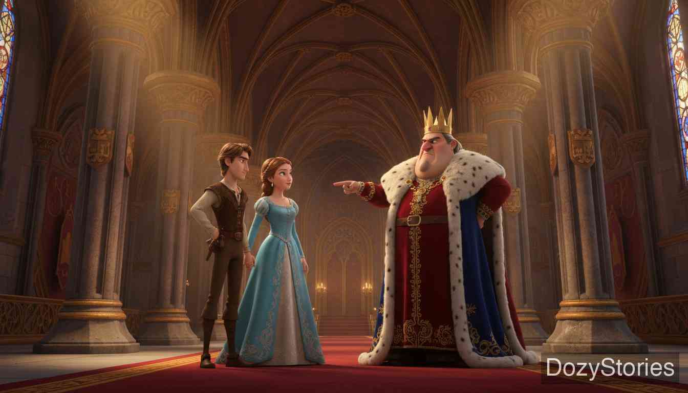 魔鬼的三根金头发 - 国王归来后大发雷霆,要求少年去地狱取回魔鬼的三根金发。 - 场景插画 3