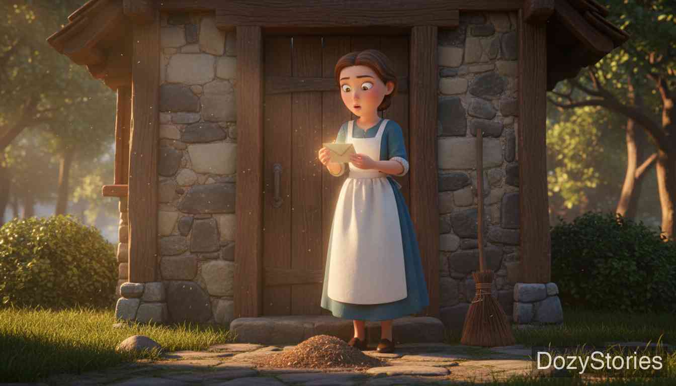 小精灵与女佣 - 勤劳的女佣在垃圾堆上发现了一封神秘的邀请函。 - 场景插画 1