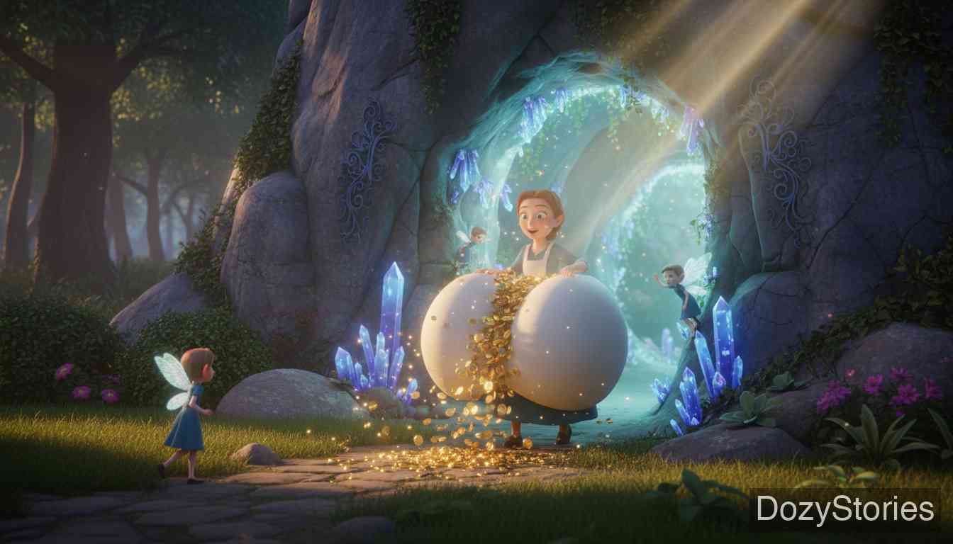 小精灵与女佣 - 女孩度过了愉快的时光,最后带着满口袋的报酬离开。 - 场景插画 4