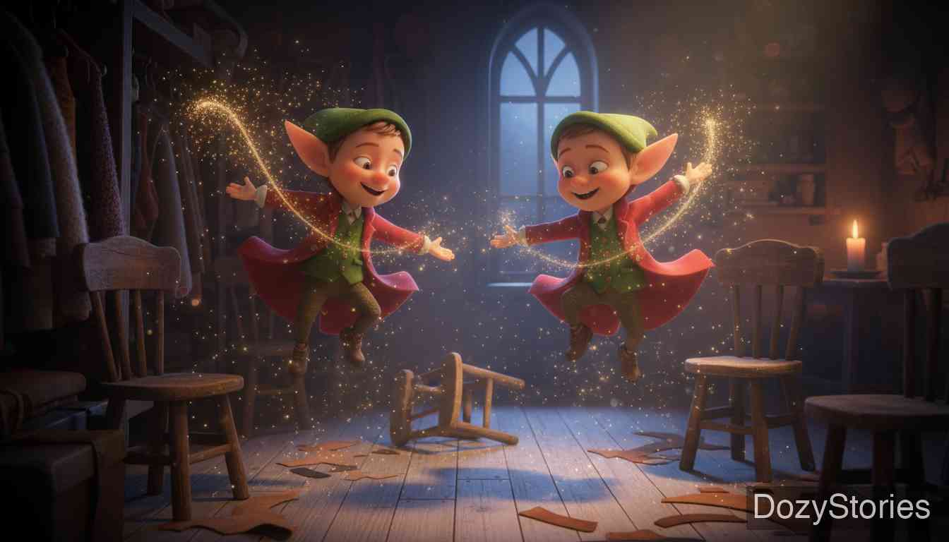 精灵与鞋匠 - 小精灵们穿上新衣高兴地跳起舞来,从此过上了快乐的生活。 - 场景插画 5