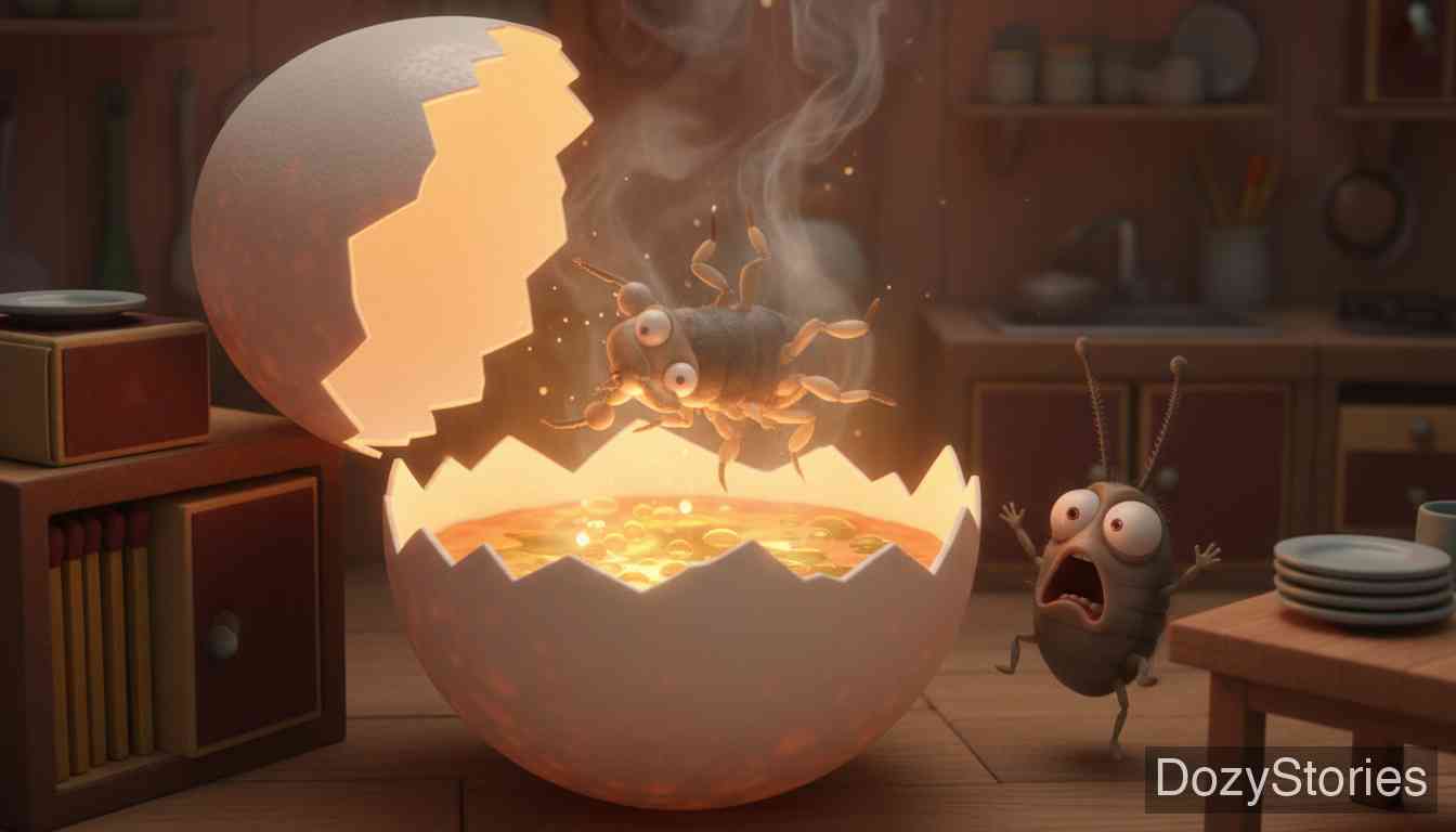 虱子和跳蚤 - 虱子在酿酒时掉进蛋壳烫伤了,跳蚤开始大声哭喊。 - 场景插画 1