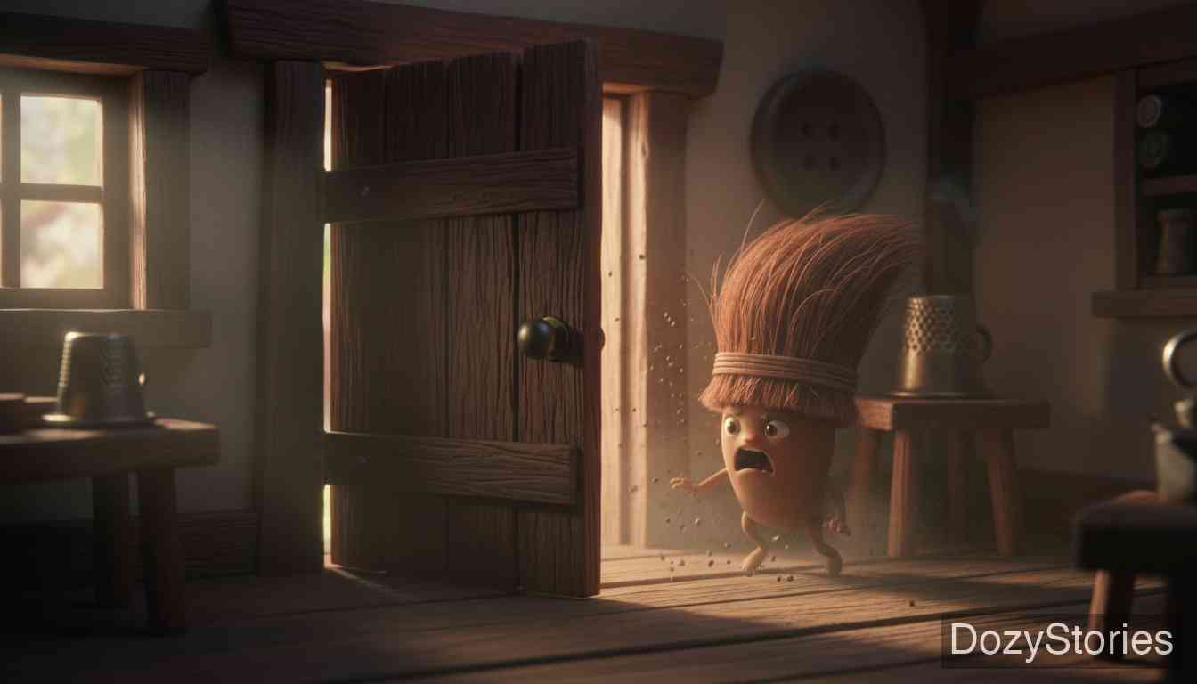 虱子和跳蚤 - 屋门嘎吱作响,扫帚听到消息后也开始疯狂地扫地。 - 场景插画 2