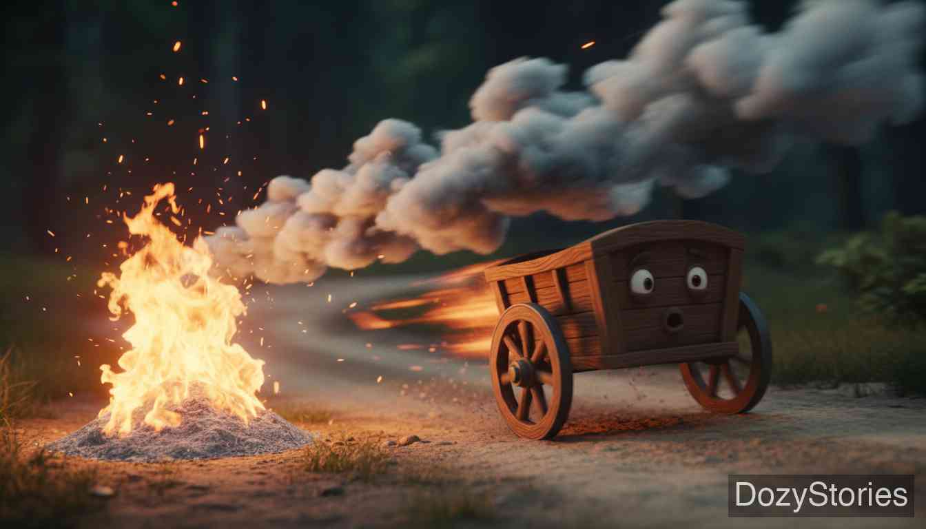 虱子和跳蚤 - 小推车开始狂奔,灰堆也随之燃起了熊熊大火。 - 场景插画 3