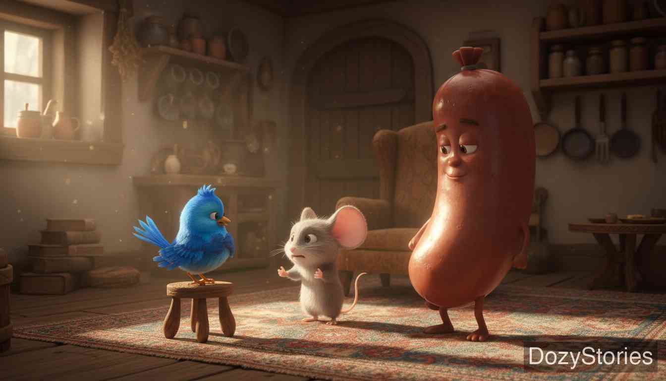 老鼠、小鸟和香肠 - 小鸟听信谗言要求交换任务,尽管同伴反对,他们最终还是互换了角色。 - 场景插画 2