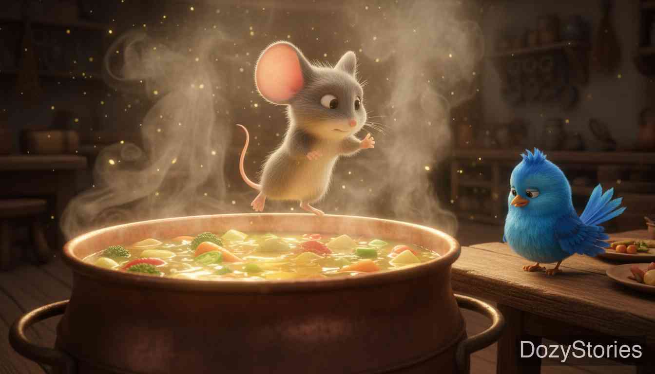 老鼠、小鸟和香肠 - 幸存的老鼠模仿香肠烹饪时跳进锅里,却不幸丧命。 - 场景插画 4