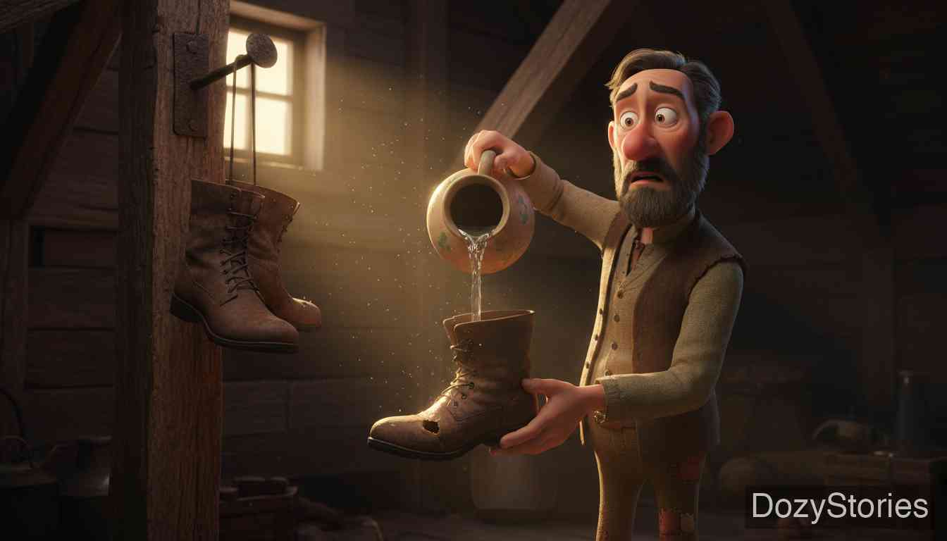 森林里的三个小矮人 - 父亲通过靴子盛水的测试决定再婚,继母进门后开始虐待美丽的继女。 - 场景插画 1