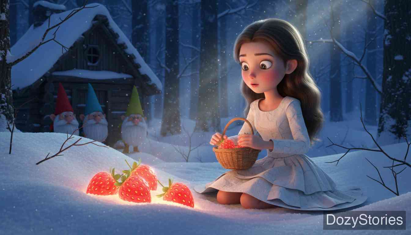森林里的三个小矮人 - 善良的女孩被迫在严冬穿着纸衣去森林寻找草莓,她善待了三个小矮人,获得了金子与祝福。 - 场景插画 2