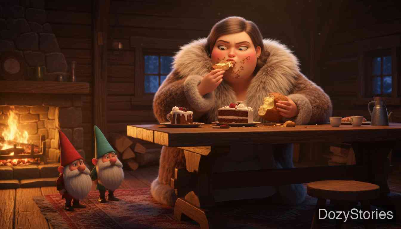 森林里的三个小矮人 - 嫉妒的继妹穿着皮草去森林,却对小矮人傲慢无礼,结果遭到了可怕的诅咒。 - 场景插画 3