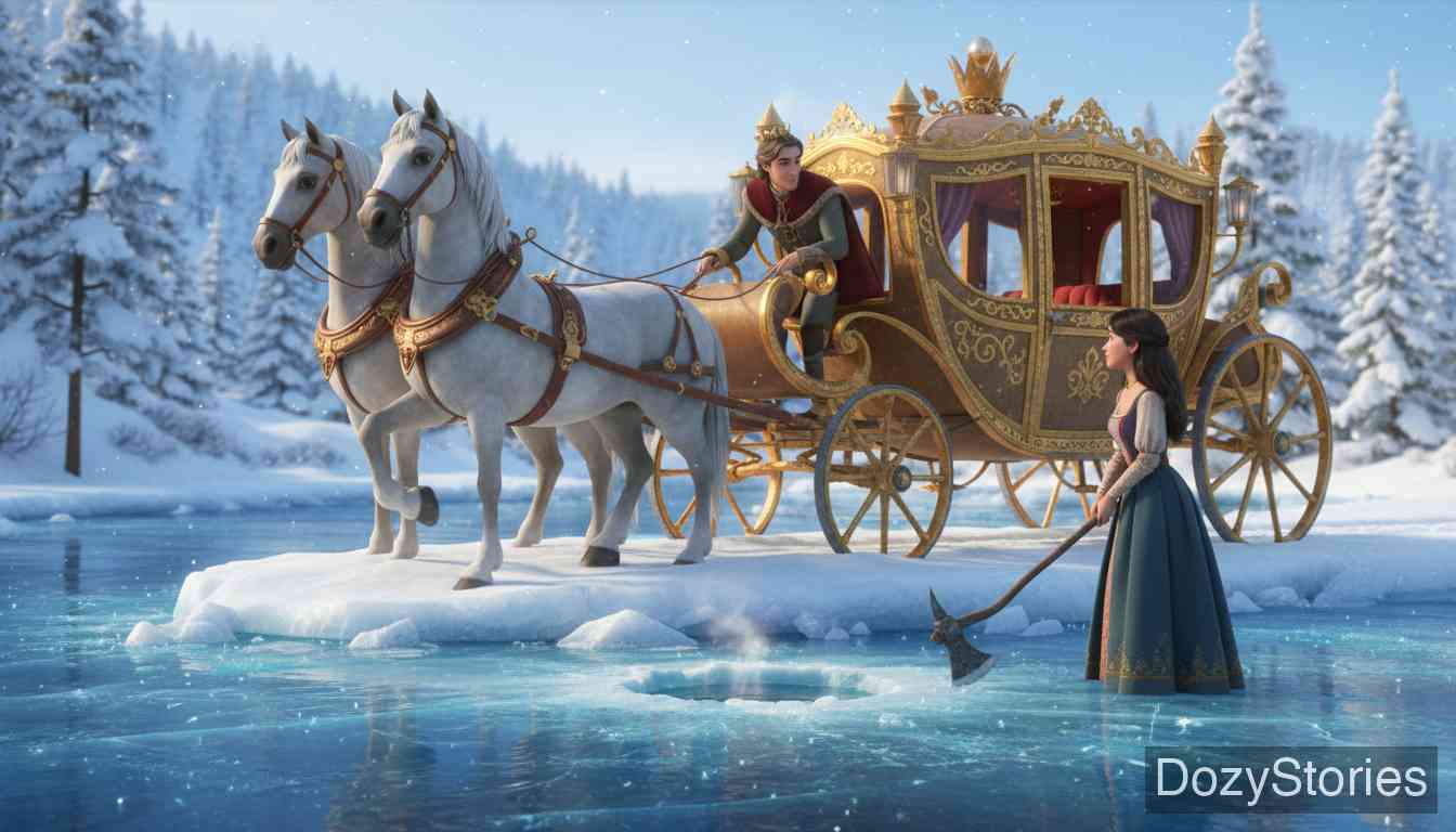 森林里的三个小矮人 - 国王娶了善良的女孩,继母却趁机将王后扔进河里,让自己的丑女儿顶替。 - 场景插画 4