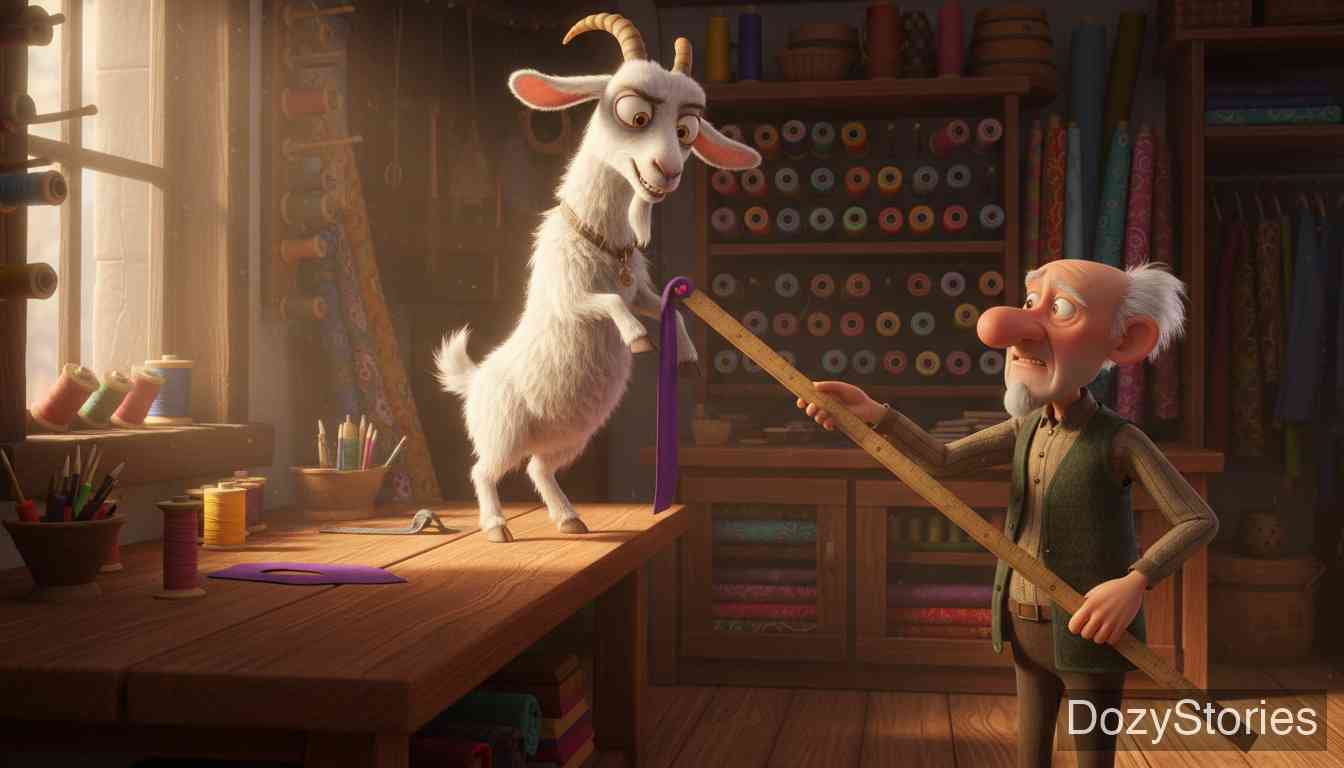 桌子、金驴和口袋里的棍子 - 狡猾的山羊撒谎欺骗裁缝,导致三个儿子相继被赶出家门。 - 场景插画 1