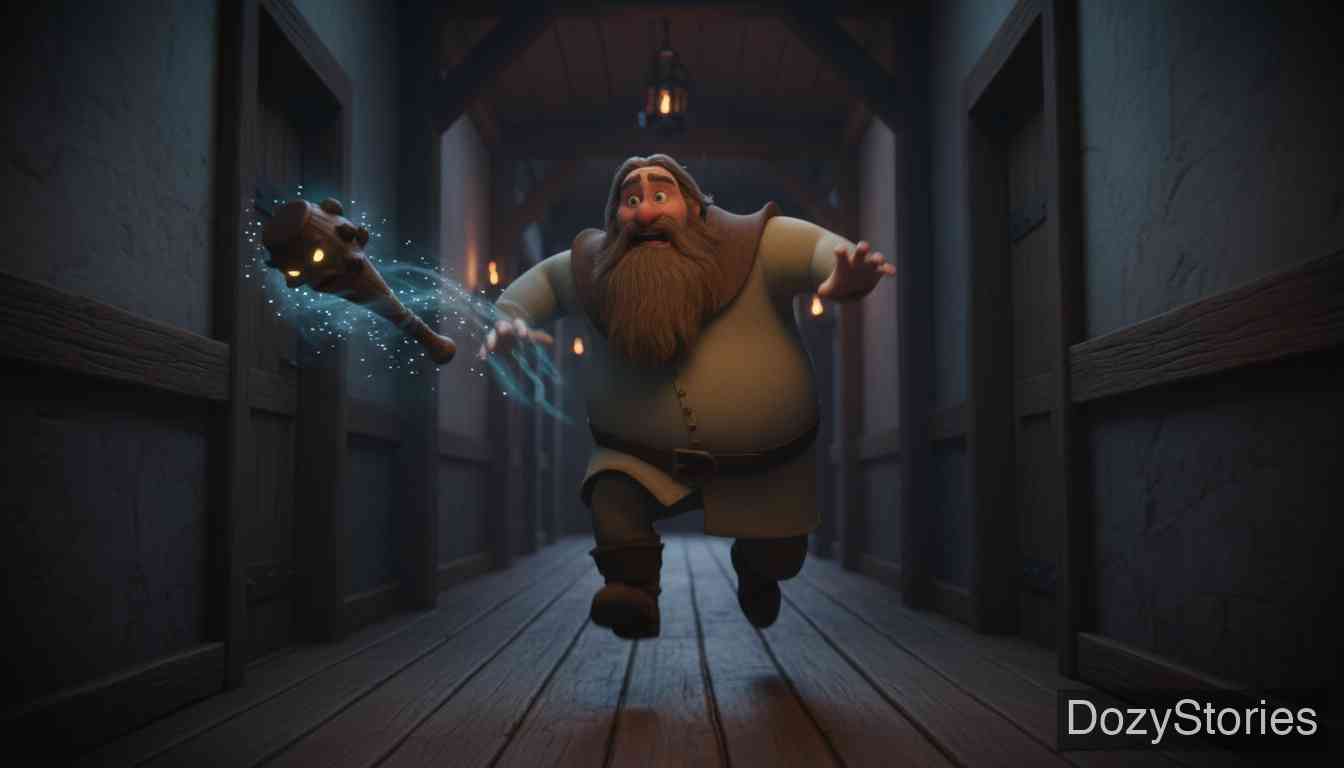 桌子、金驴和口袋里的棍子 - 三儿子带着神奇的木棍来到客栈,识破店主的计谋并夺回了失窃的宝物。 - 场景插画 4